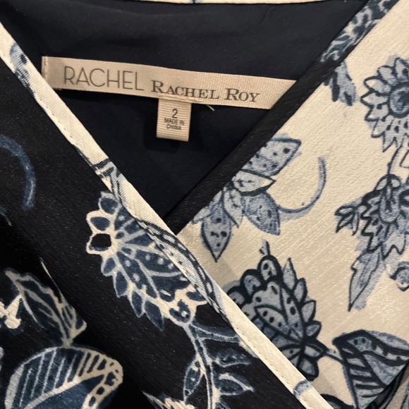 RACHEL Rachel Roy Black Floral Wrap Neck Maxi Chiffon Dress Size 2 Blue/White - Picture 7 of 7